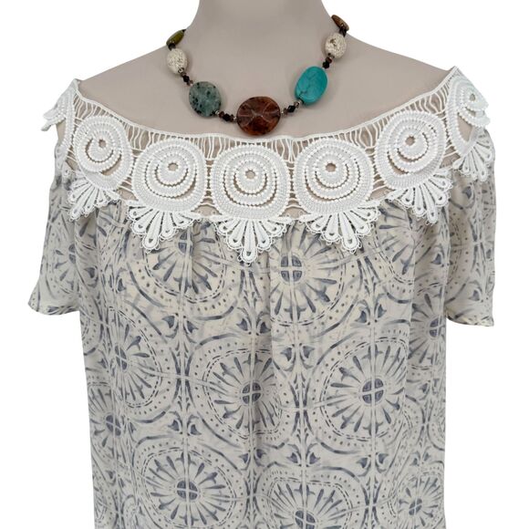 Stone Cold Fox Silk Off Shoulder Mini Dress M 2 Chiara Porcelain Revolve Mosaic - Picture 4 of 16